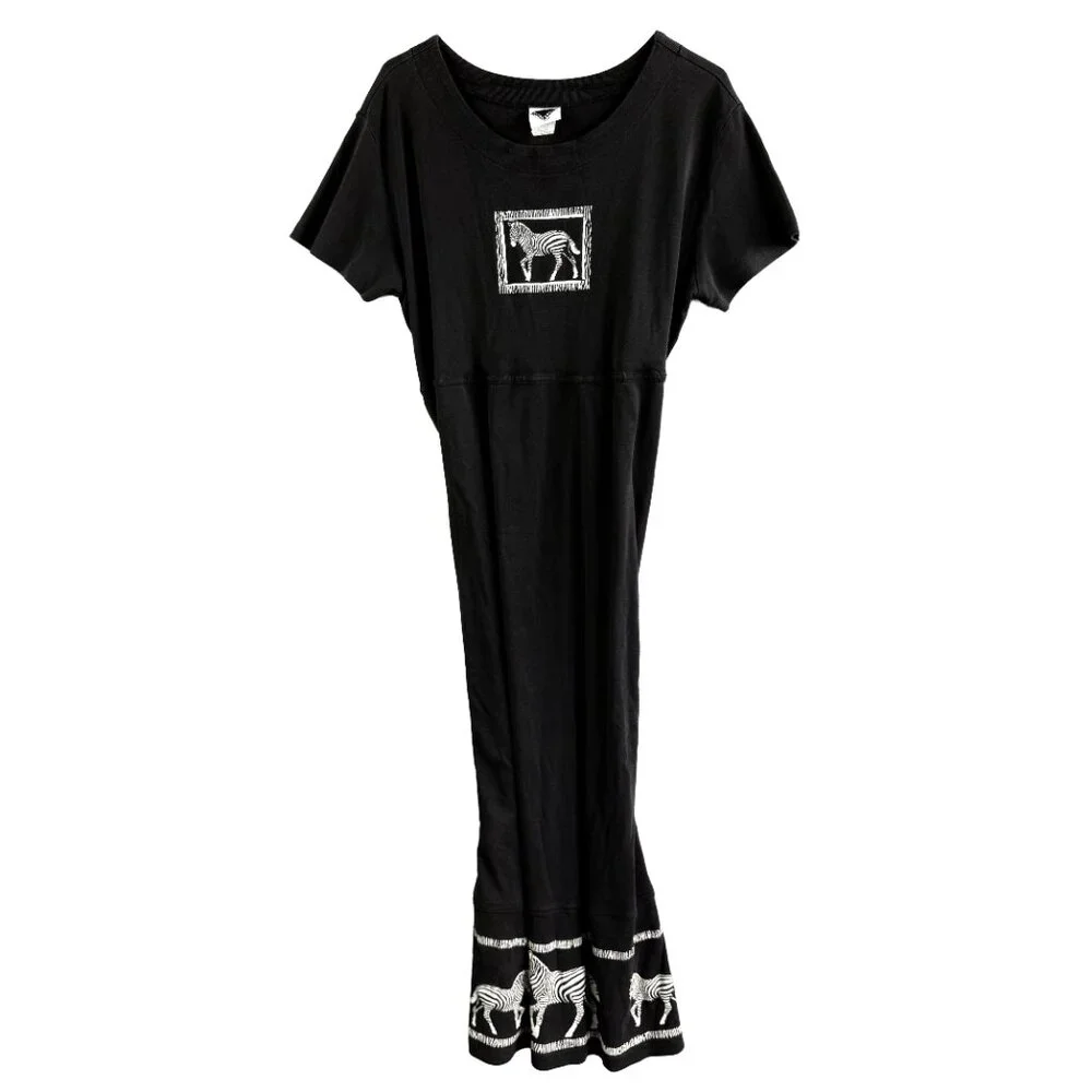 Vintage California Concepts Zebra Graphic Black Midi T-Shirt Dress No SZ Tag M/L - Picture 4 of 10